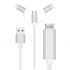  Конвертер Type-C/Micro/Lighting (папа) на HDMI(папа) 1,8м, White, 4K/2K, BOX (OT-7537A) (09389), fig. 1 